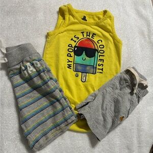 Baby GAP Bright Yellow Tank with Cool Ice Pop Design with 2 shorts